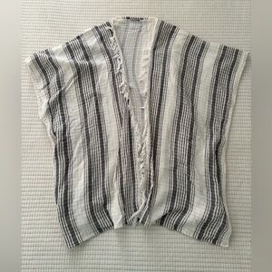 aerie Black and White Striped Open Kimono